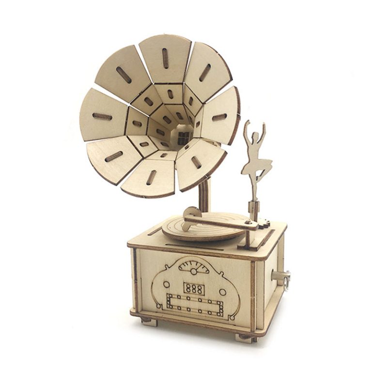 3D Wooden Music Box Puzzle Kit Gramophone DIY Kit 123